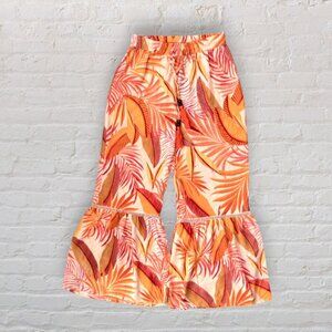 True Destinations Tropical Wide Leg Palazzo Pants Resort Vacation Orange Pink S